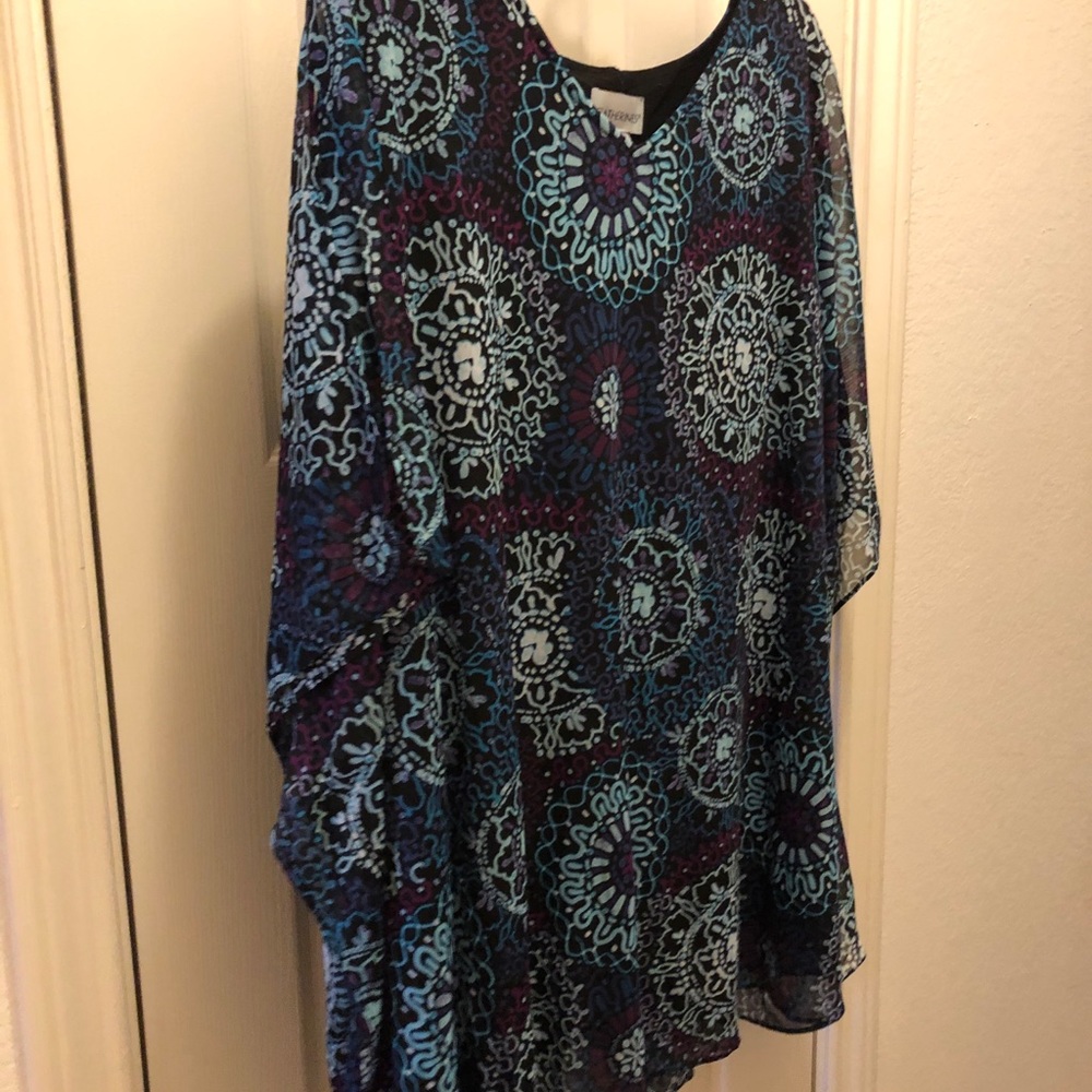 Poncho cold shoulder blouse with medallion print